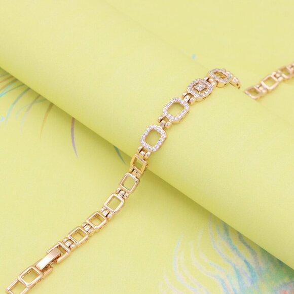 "Elegant Rose Gold Bracelet with Paved Square Links, 7.5 Inch, XPBL0896 - Picture 5 of 12